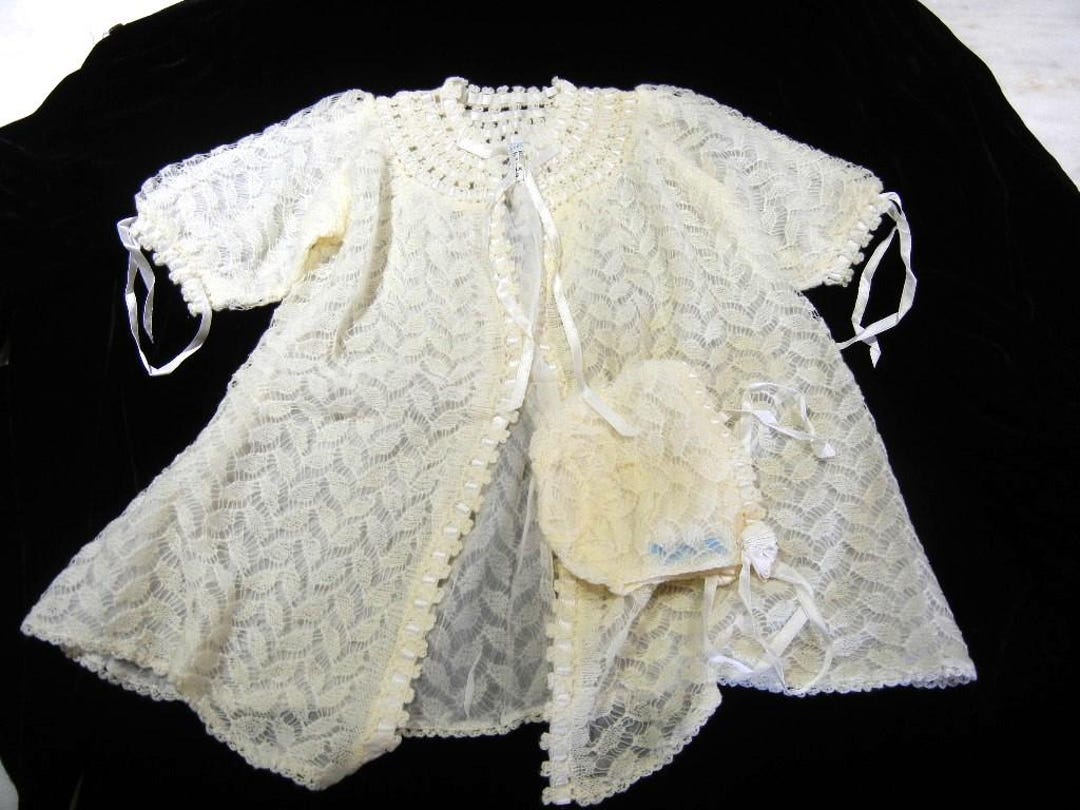 Vintage Hand Knit Wool Baby Baptism Robe & Cap - 1960s - Etsy