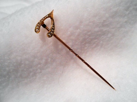 Antique Victorian to Edwardian Stick Pin, 15K 15c… - image 1