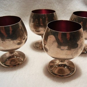 Vintage Gorham Sterling Silver Pink Enamel Lined Vodka or Aperitif Cups, Number 955, c. 1930