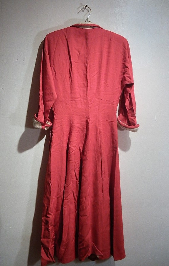 Vintage 1930's Red Wool Christmas Dress, With Rhi… - image 6