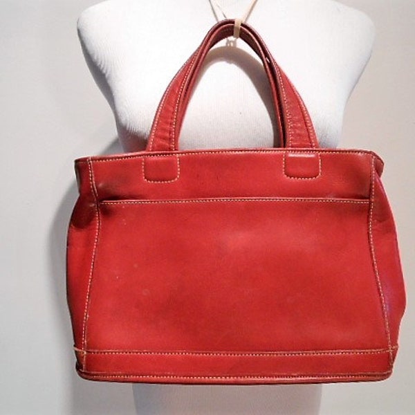 Vintage Red Coach All Leather Bleeker Tote Handbag Purse Bag, c. 1990