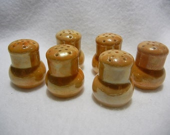 10 Antique Lusterware Salt and Pepper Shakers to Include 4 Striped Lusterware Friends