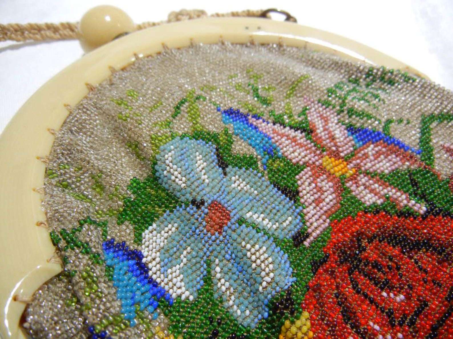 Antique Micro Beaded Bag Purse, Lilies, Grapes, and Roses, Celluloid ...