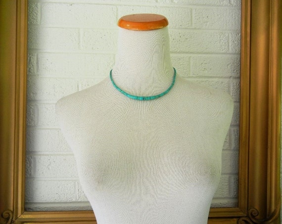 Vintage Turquoise Heishi Worm or Snake Necklace, … - image 1