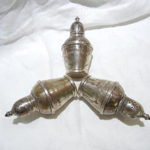 Vintage Sterling Silver Salt and Pepper Shakers, Set of Three, c. 1950