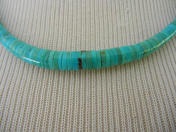 Vintage Turquoise Heishi Worm or Snake Necklace, … - image 7