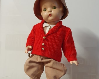 Rare Patsy Ann Doll: 1930s Equestrian Outfit, Hand-Knitted Jacket