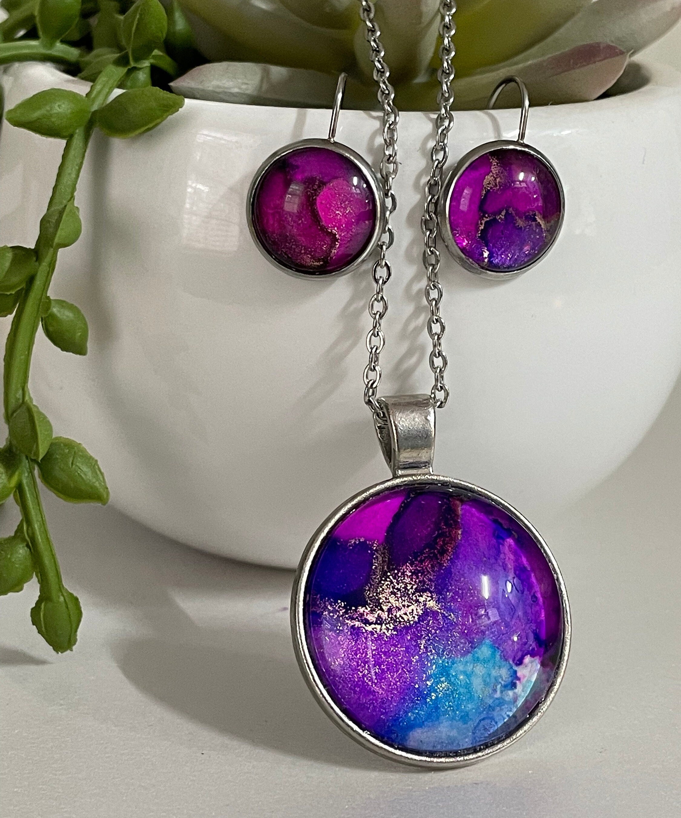 Alcohol Ink Jewelry Earrings and Pendant - Etsy