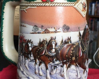 Details about   2010 Budweiser Holiday Beer Stein "Dashing Through the Snow" Clydesdales Mug 