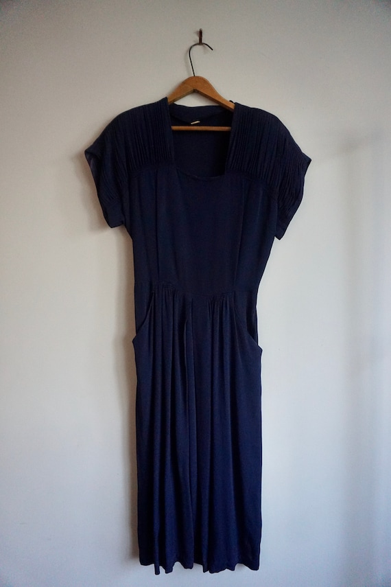 1940s Navy Dress with pockets