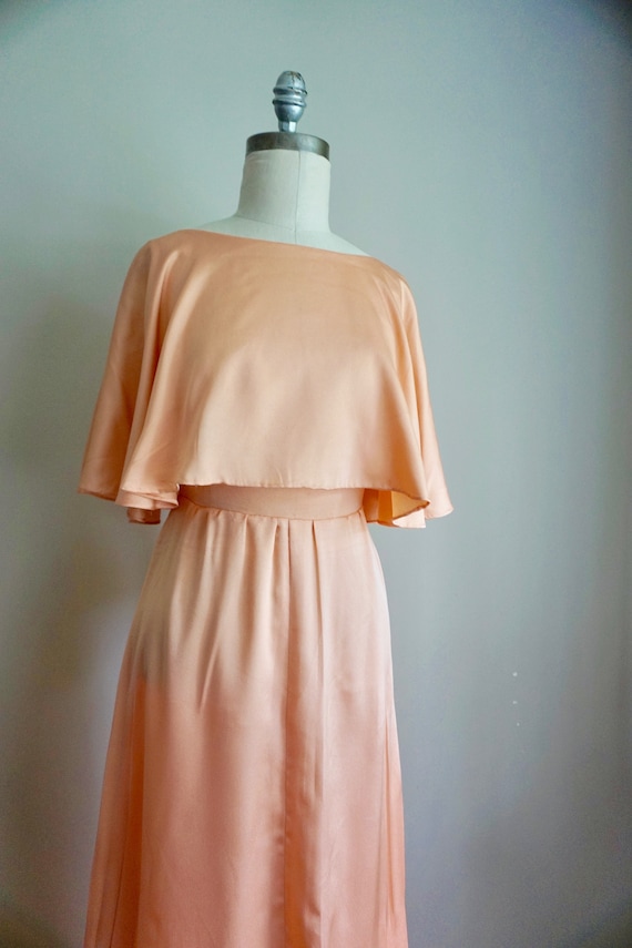 1970s Silky Peach Dress