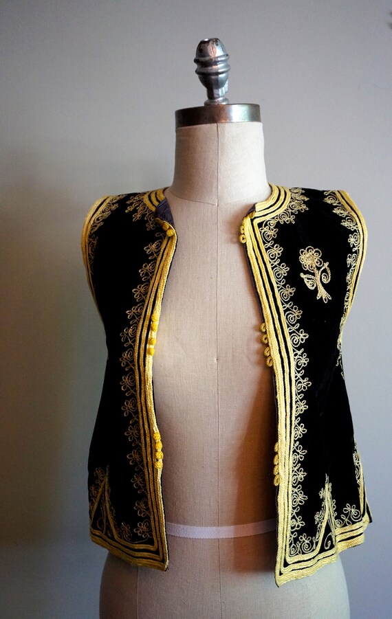 Vintage Velvet Vest With Gold Embroidery