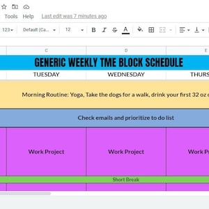 Time Blocking Excel Sheet -Editble