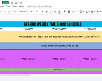 Time Blocking Excel Sheet -Editble