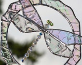 Stained Glass Dragonfly Suncatcher with Swarovski Crystal Dragonfly