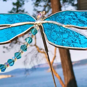 Stained Glass Dragonfly Garden Stake, Dragonfly Garden Art for Home Decor or Garden Decor, Dragonfly Gift for Gardener,