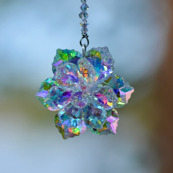 Crystal Christmas ornament, Poinsettia ornament, Christmas Tree Ornament, Glass ornament,  Crystal Suncatcher