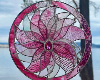 Stained Glass Flower Suncatcher, Stained Glass Window Hanging with 3D Flower, Stained Glass Panel, Gift for Mom - Stepmom, Mother's Day Gift