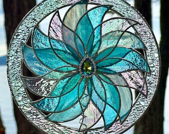 Stained Glass Flower Suncatcher, Stained Glass Window Hanging with 3D Flower, Stained Glass Panel, Gift for Mom - Stepmom, Mother's Day Gift