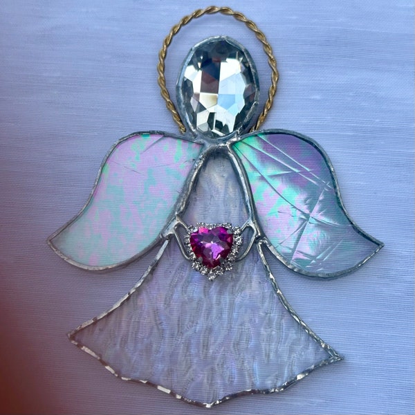 Stained Glass Angel Christmas Tree Ornament, Birthstone Angel, Angel Suncatcher, Angel Window Hanging, Personalized Angel Ornament, Stocking