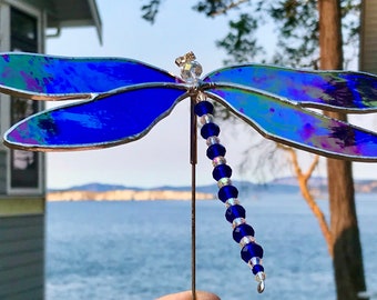 Stained Glass Dragonfly Garden Stake, Dragonfly Garden Art for Home Decor or Garden Decor, Dragonfly Gift for Gardener,