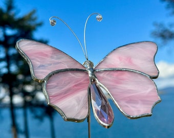 Stained Glass Butterfly Garden Stake, Butterfly Garden Decor, Glass Butterfly Plant Stake, Glass Butterfly Home Decor, Outdoor Butterfly