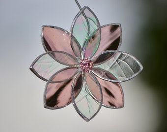 Stained Glass Suncatcher Flower, 3D Glass Flower for Home Decor, Patio, or Garden Ornament ~ Stained Glass Panel ~ Unique Window Hanging