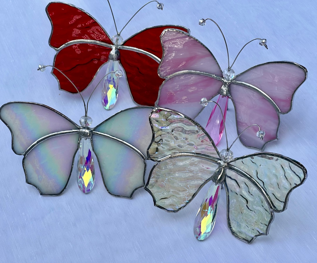 Stained Glass Butterfly Garden Stake, Butterfly Garden Decor, Glass