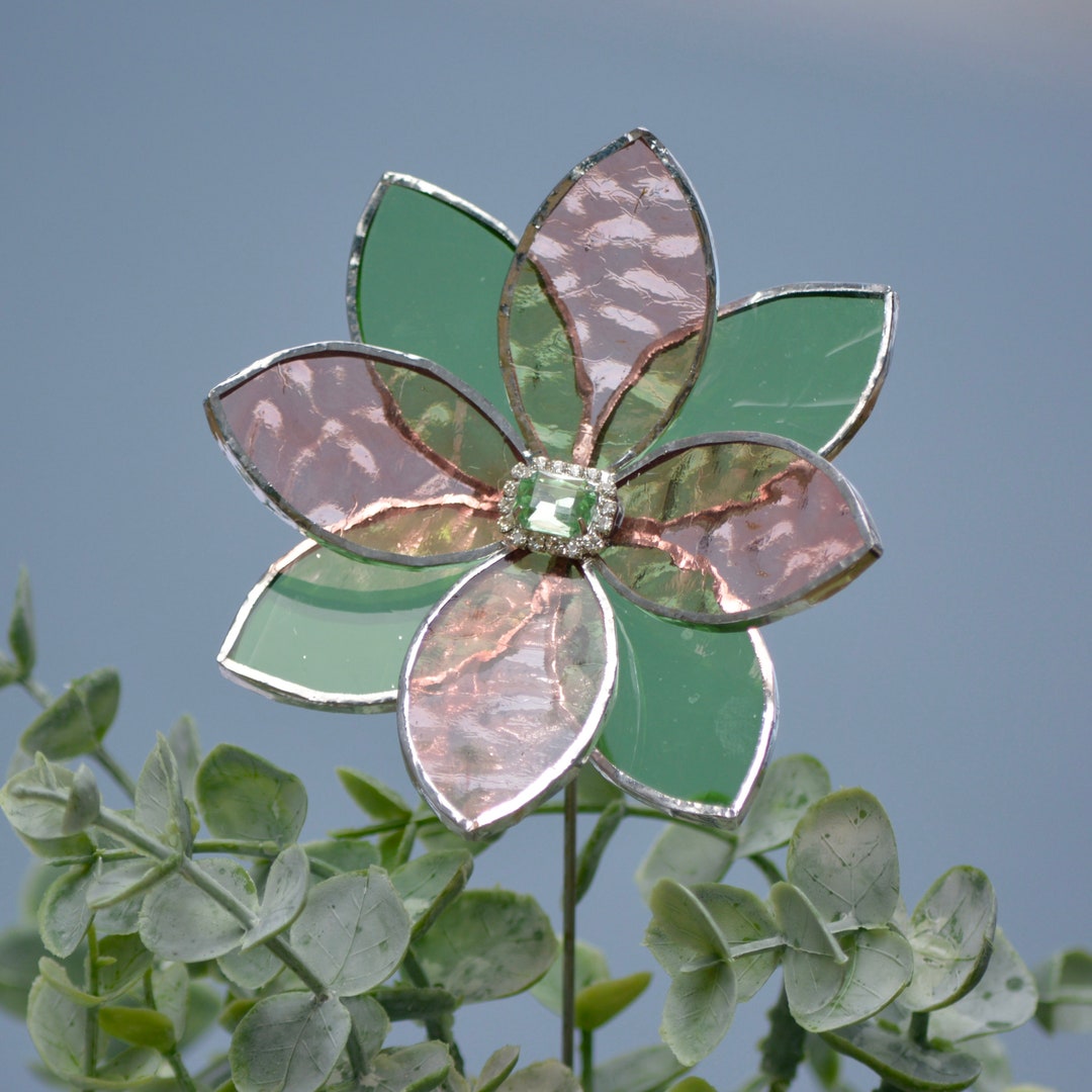 Stained Glass Flower Plant Stake for Home Decor or Patio Ornament. Etsy