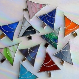Stained glass Christmas ornaments Set for holiday decor, stocking stuffers or secret Santa gift, glass ornament miniature Christmas tree Random Mix