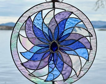 Stained Glass Flower Suncatcher, Stained Glass Window Hanging with 3D Flower, Stained Glass Panel, Gift for Mom - Stepmom, Mother's Day Gift