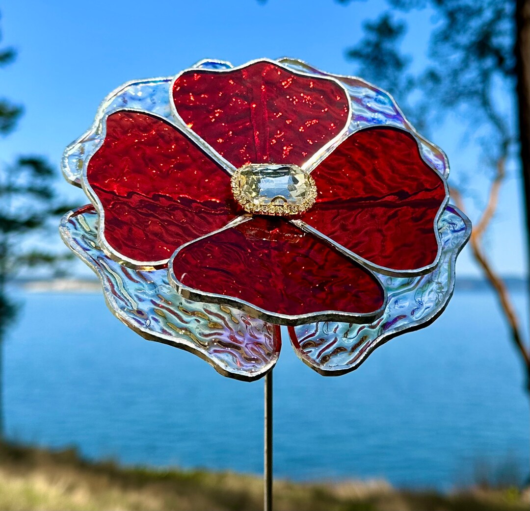 Stained Glass Garden Stake Glass Garden Flowers Stained Etsy