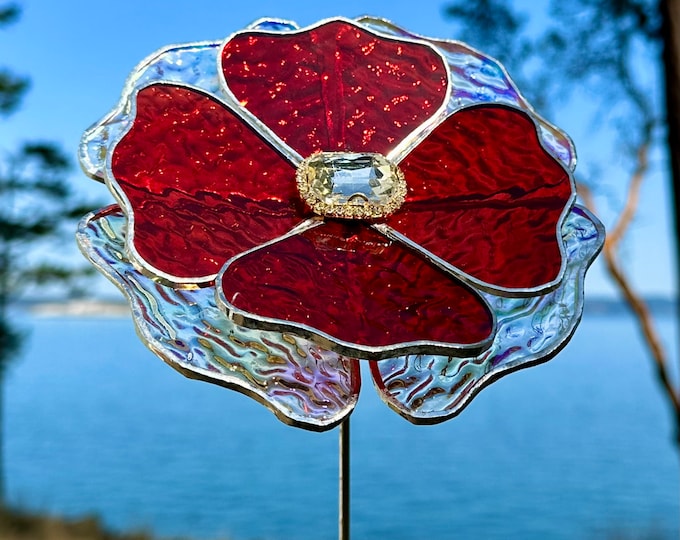 Stained Glass Garden Stake, Glass Garden Flowers, Stained Glass Yard