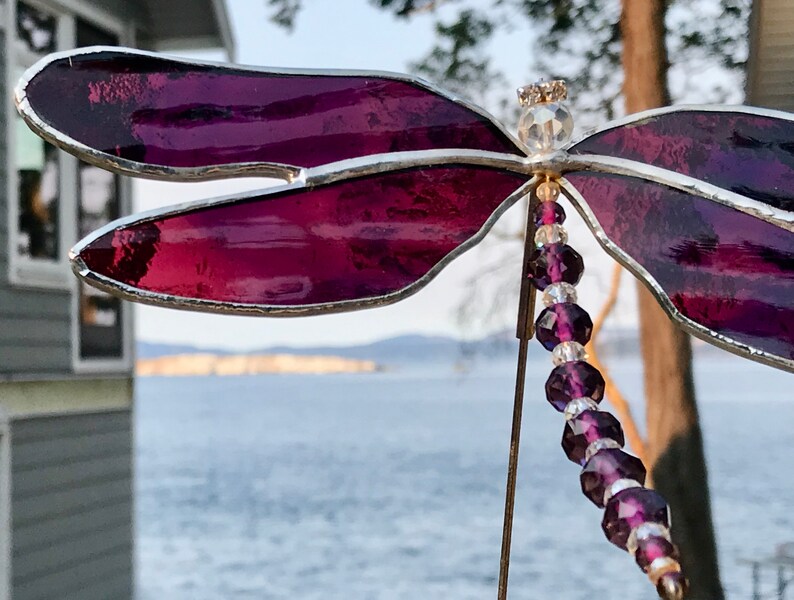 Stained Glass Dragonfly Garden Stake Dragonfly Garden Art for Etsy