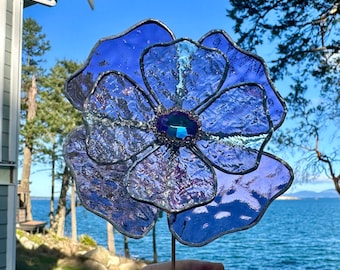 Stained Glass Flower Planter Decoration or Flower Garden Stake Perfect for Mother's Day Gift, Stained Glass Suncatcher Yard Art, Mom Gift