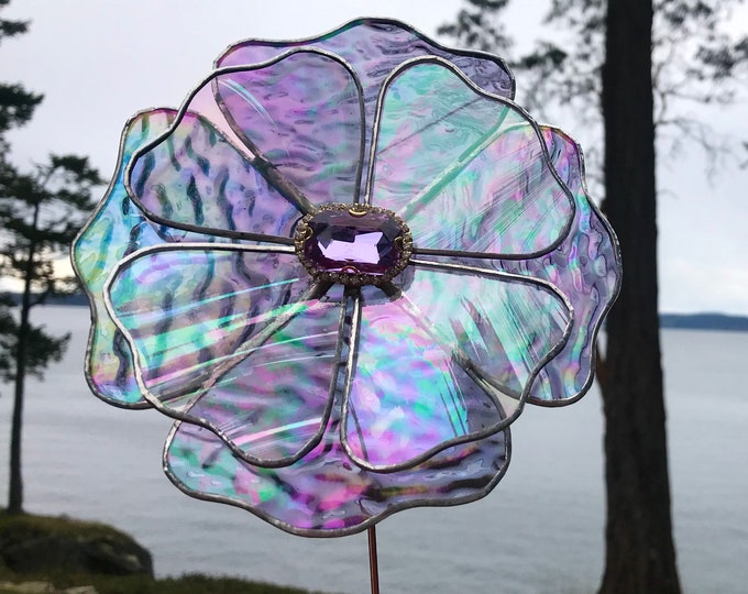 Stained Glass Garden Stake, Glass Garden Flowers, Stained Glass Yard