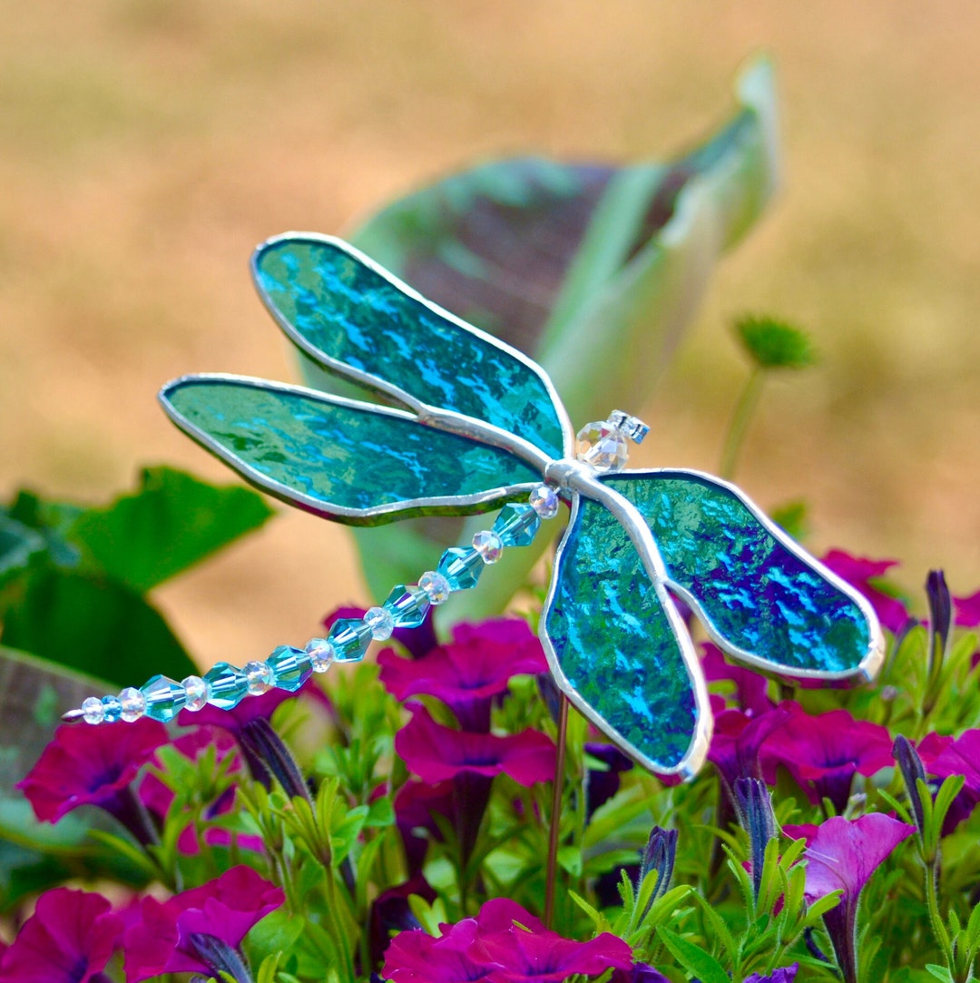 Stained Glass Dragonfly Garden Stake Dragonfly Garden Art for Etsy