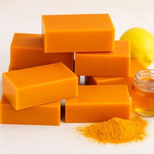 Jabones de cúrcuma a granel: Jabón artesanal de lavanda y carbón vegetal, opción de marca propia.