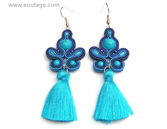 Pendientes De Borlas Tejidas Con Joyas De Soutache Hechas A Pendientes De Borlas Tejidas Con Joyas De Soutache Hechas A