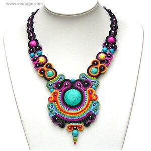 Blue Mandalay Soutache necklace Turquoise jewelry Boho necklace Colorful jewelry Statement necklace Soutache jewelry  Gift for woman