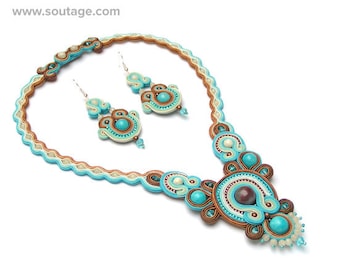 Boracay Soutache set Soutache necklace Soutache earrings Boho necklace Boho earrings Blue jewelry Soutache jewelry Boho jewelry