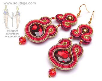 Selkit Soutache earrings Red earrings Egyptian earrings Boho earrings Crystal earrings Gift for woman Soutache jewelry