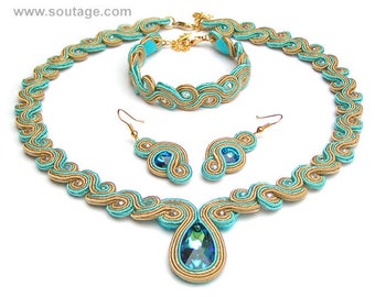 Belleza de la mañana Soutache conjunto Soutache collar Soutache pendientes Soutache pulsera Soutache joyería joyería nupcial joyería de boda joyería de la boda