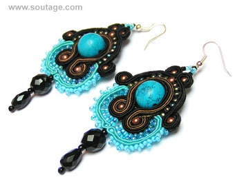 Aisha  Soutache earrings Turquoise earrings Statement jewelry  Blue Black earrings Boho earrings  Best gift for woman Soutache jewelry