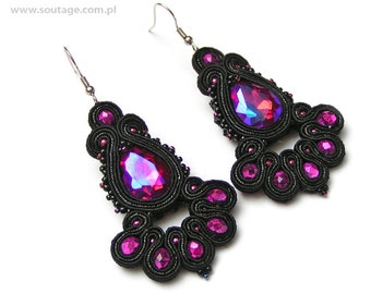 Vampire Lady Soutache earrings Black Pink Victorian jewelry Victorian Soutache  jewelry Statement earrings Gothic earrings For woman