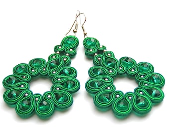 Emerald Iris Soutache earrings Green earrings Boho earrings Evening earrings Emerald jewelry Statement earrings Soutache jewelry For woman