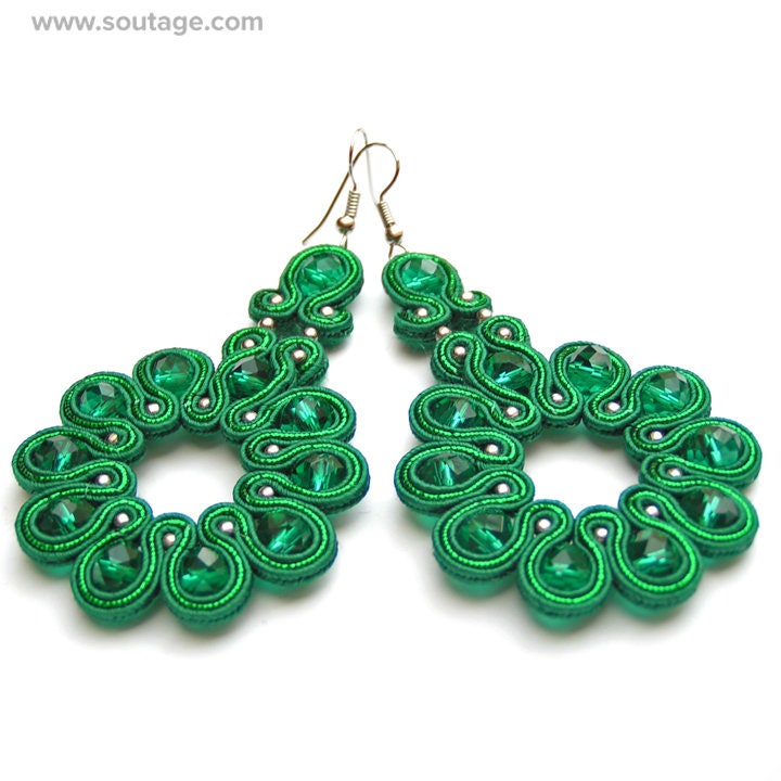 Emerald Iris Soutache Earrings Green Earrings Boho Earrings Evening
