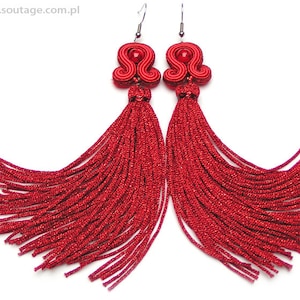 Red Glitter Dragonet Soutache earrings Long earrings Statement jewelry Soutache jewelry Light earrings Boho earrings  Gift for woman