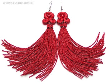 Red Glitter Dragonet Soutache earrings Long earrings Statement jewelry Soutache jewelry Light earrings Boho earrings  Gift for woman