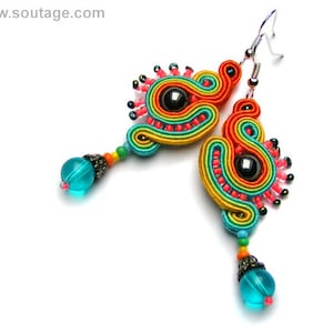 Orange Blue Bird Soutache earrings Small Boho earrings Colorful earrings Sparkle earrings Gift for Woman Soutache jewelry
